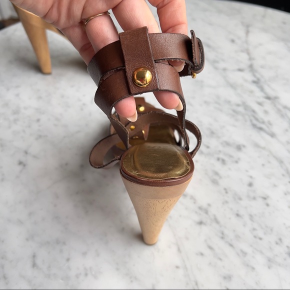 Michael by Michael Kors NWOT High Heel Platform Sandals Brown Leather Studded - Picture 9 of 12